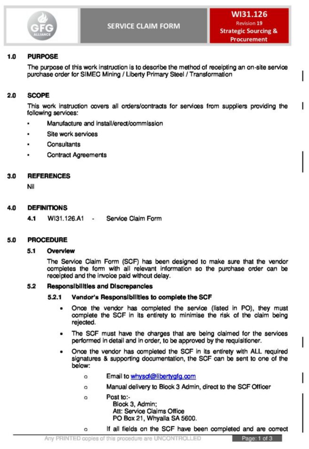 Payment on Time Form | GFG Alliance Whyalla